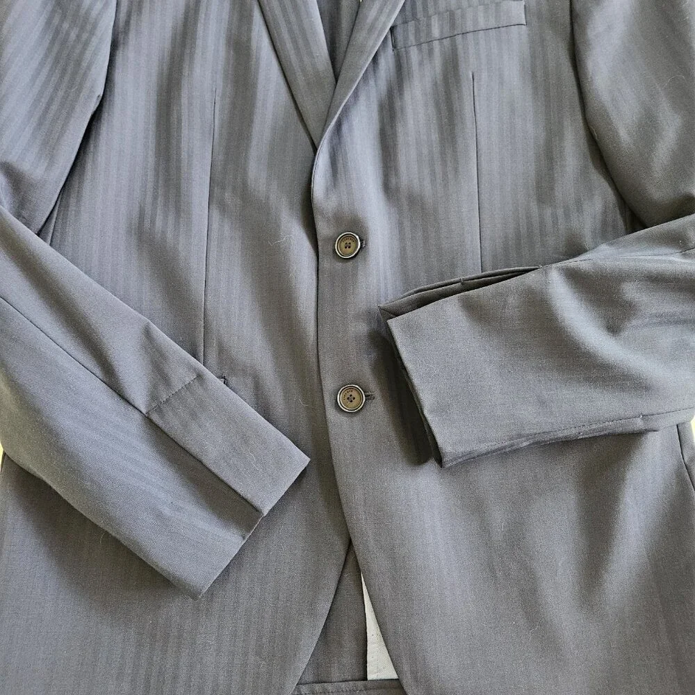 Zara Man Blazer Men US 40 Blue Stripe Wool Blend Lined Single Breasted 2B Vented